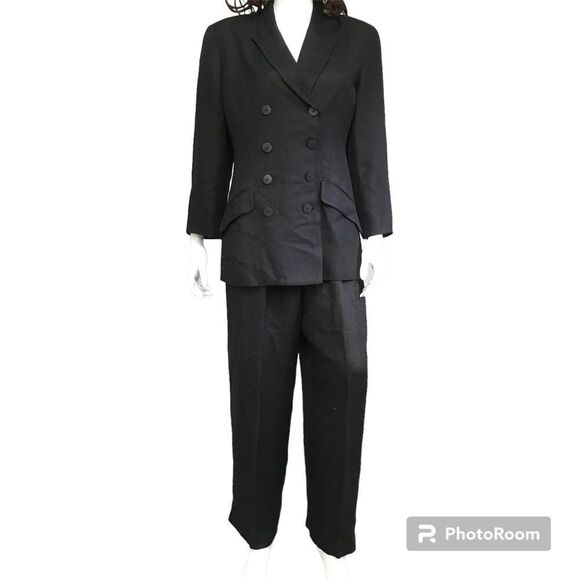 Limited Linen Blend Double Breasted Blazer Pants Suit Set Black Size 10/12 - Picture 3 of 15